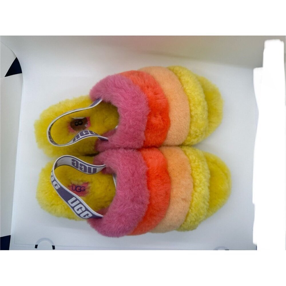 UGG WOMEN FLUFF YEAH SLIDE PRIDE RAINBOW YELLOW SANDAL Size 8.0 US - Picture 12 of 12